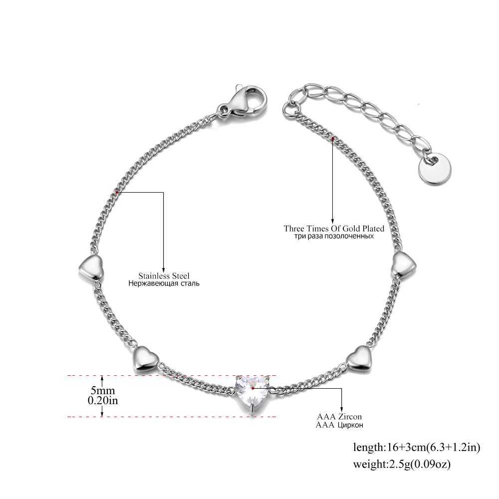 Lokaer Cubic Zirconia Heart Chain Bracelet Stainless Steel Womens Hand Bracelets Sweet Style 18K Gold Plated Jewelry B24070T251110