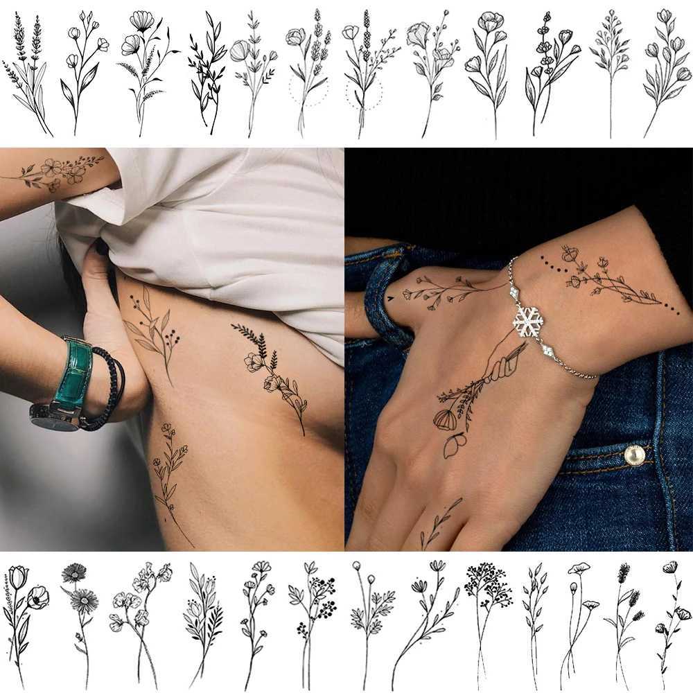 3D Watercolor Lavender Female Temporary Tattoo Body Art Arm Fake Flower Adult Tattoo Sticker Waterproof Girl Tattoo W250410