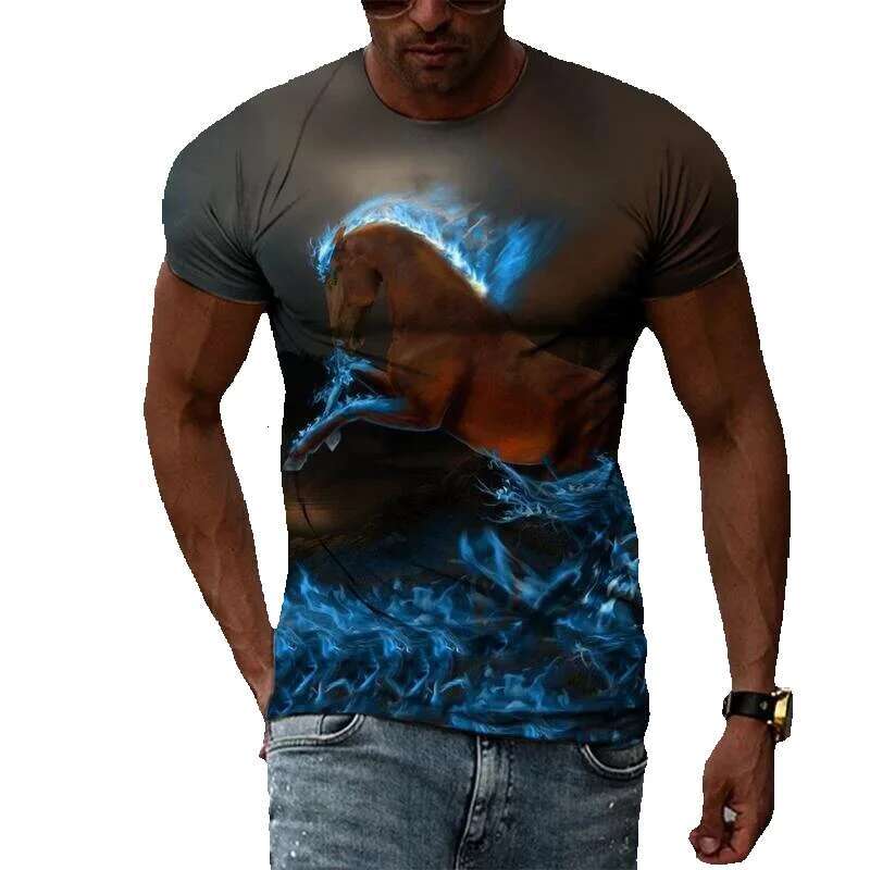 Retro Cool Horse Pattern Summer Fashion, Y2K 3D Printed T-shirt, Casual Personality, Hip Hop Street Clothing, Men's T-shirt