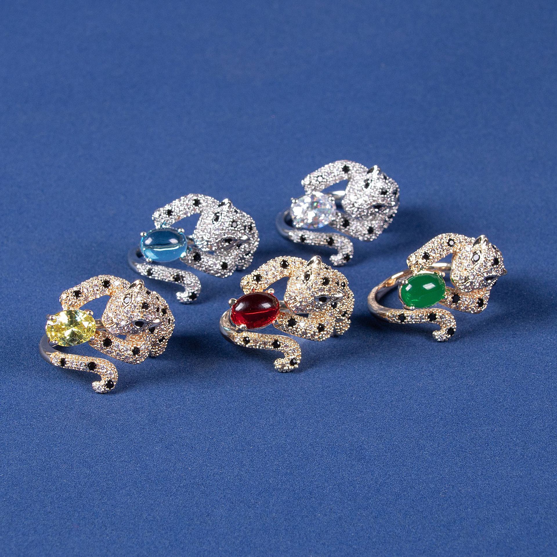 Cross-border New European Fashion Ring And American Style Jewelry Vintage Commuter Open Ring Leopard Gemstone Designer Ring Ring Jewelry Wholesale