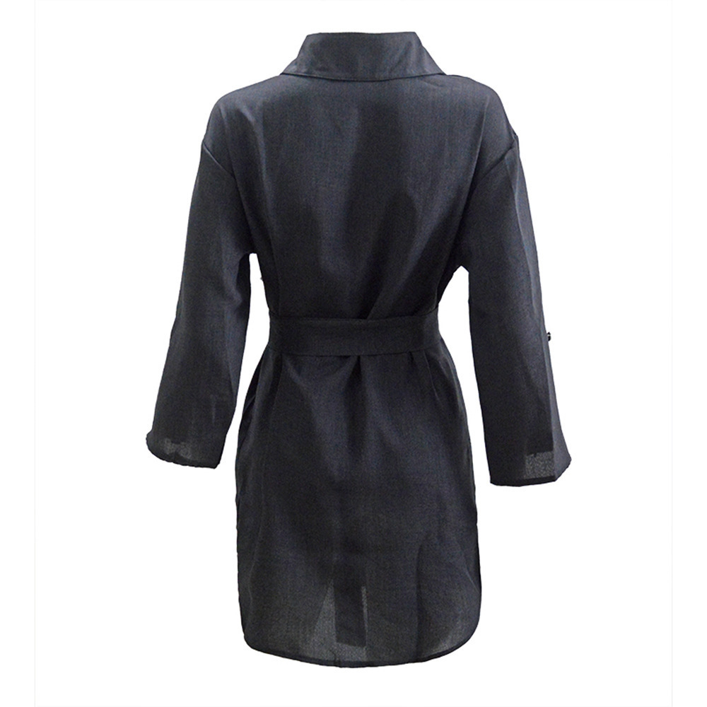 2025 Summer Lace Up Cardigan Solid Color Pull Sleeve Shirt Dress