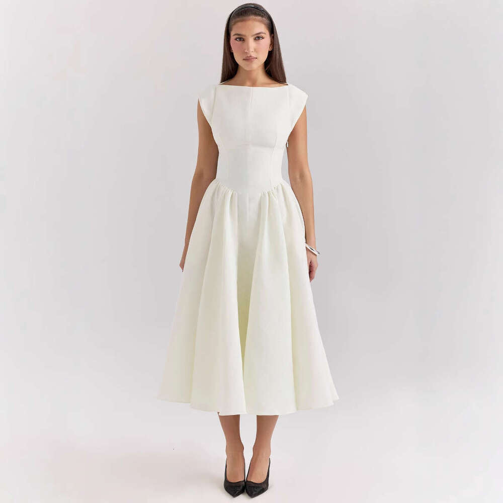 European American spring and summer backless round neck sleeveless vest skirt women's French niche medium long dress solid color 2025 new casual 