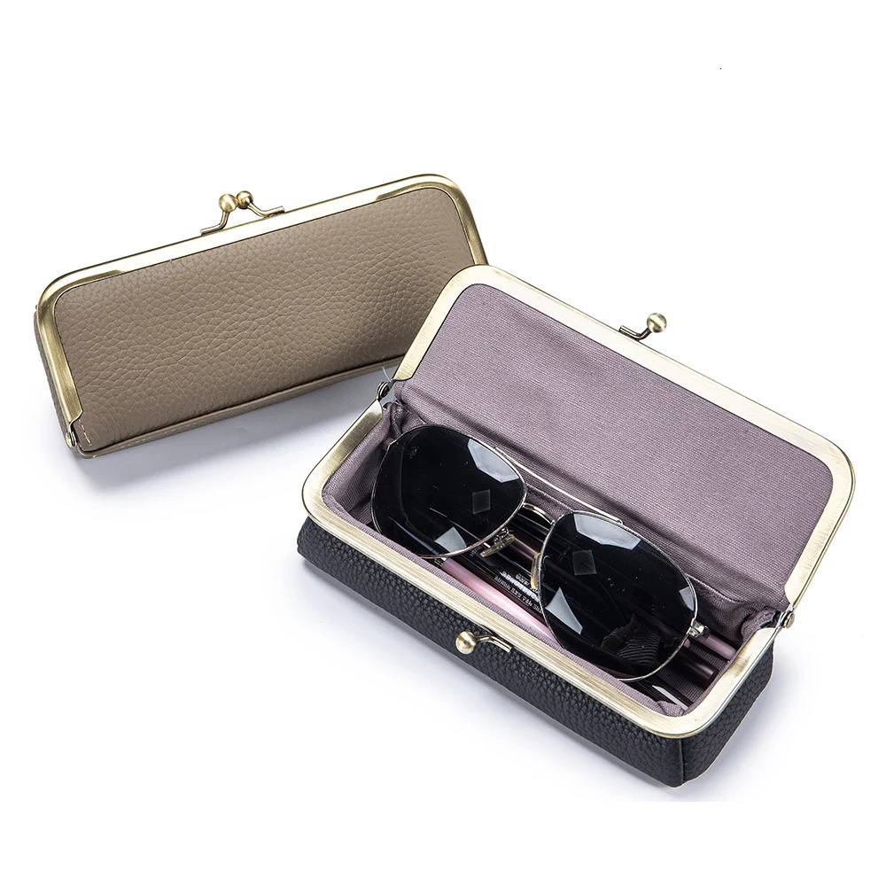 Leather glasses case fashionable pencil case with kiss lock coin wallet womens travel sunglasses case eyebrow pencil case 250409