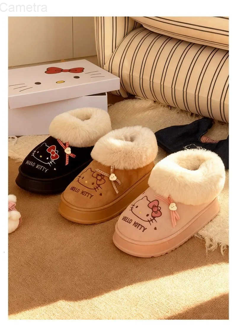 Sanrio Kawaii Hello Kitty Children Cute Cartoon Comfortable Warm Ankle Boots Cotton Padded Anti Slip Boots Flat Shoes for Kids H251110