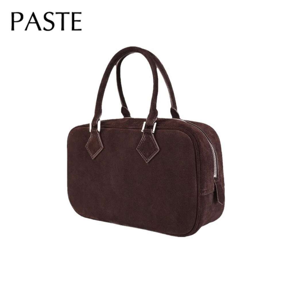 New Matte Coffee Color Sheep Suede Leather Women Boston Tote Workplace Office Female Shoulder Crossbody Bag