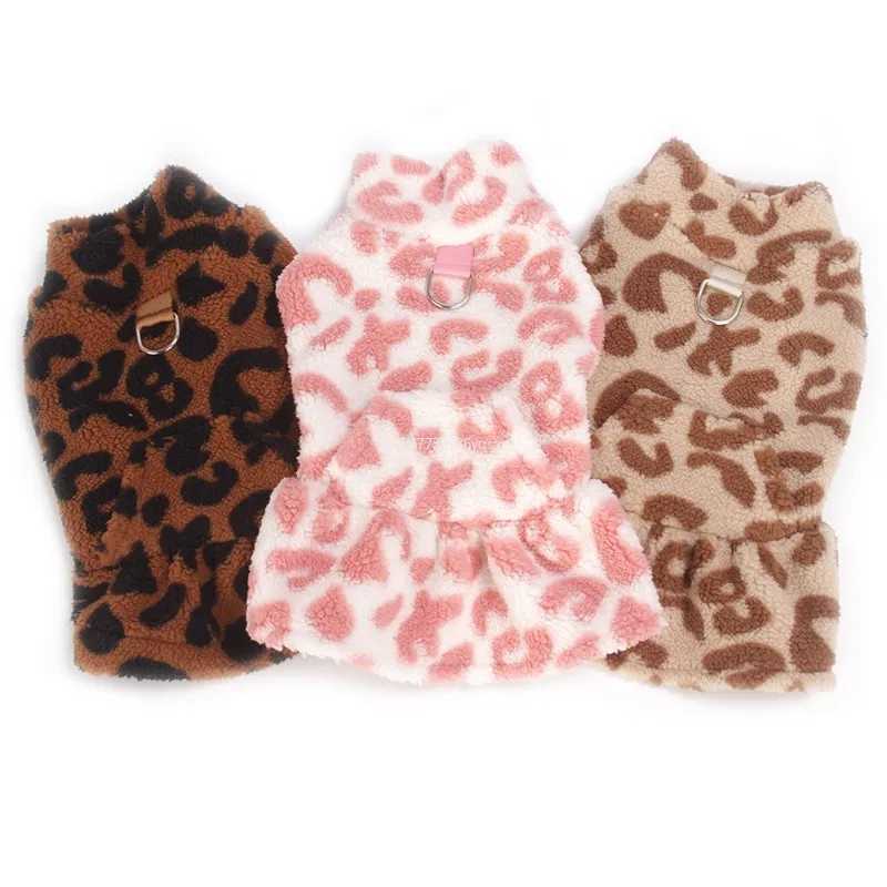Leopard Dog Dress Coat Winter Fleece Pullover Sweatshirt Pet Clothes Sleeveless Vest Hoodies Puppy Skirts for Small Dogs Chiwawa J251110