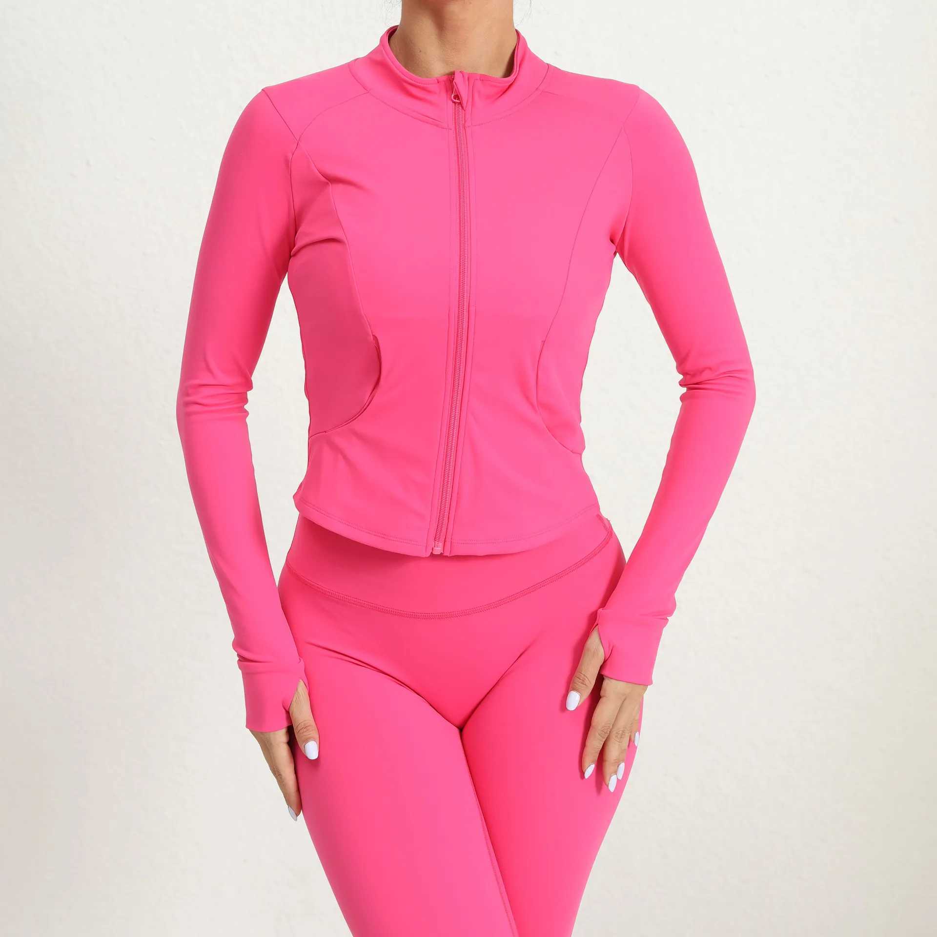 Zipper jacket womens crop top yoga shirt solid sports top slim fit long sleeved running shirt winter warm fitness gym sportswearXJ250410