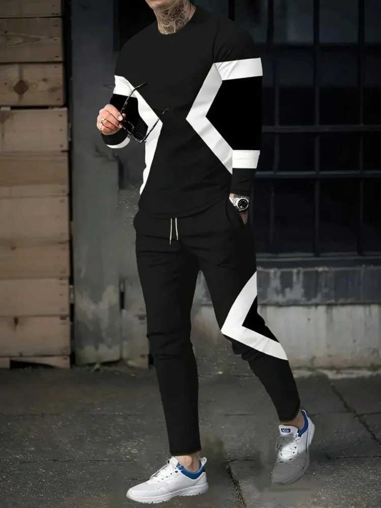 Urban Street Fashion Trend Mens Long Sleeve Round Neck Set 2pcs Daily Casual Mens Round Neck Top Outdoor Casual Loose Long Sty W251110