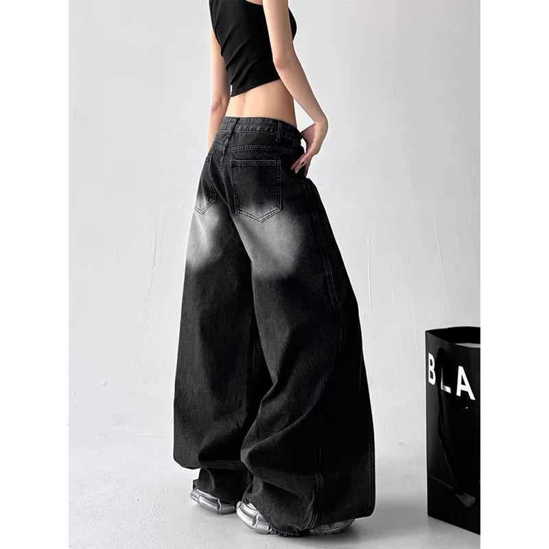 ZHIZOU Women Black Gothic Jeans Baggy Asymmetric Y2K Japanese Harajuku 2000s Streetwear Loose Wide Leg Jeans Pants Clothing C251110