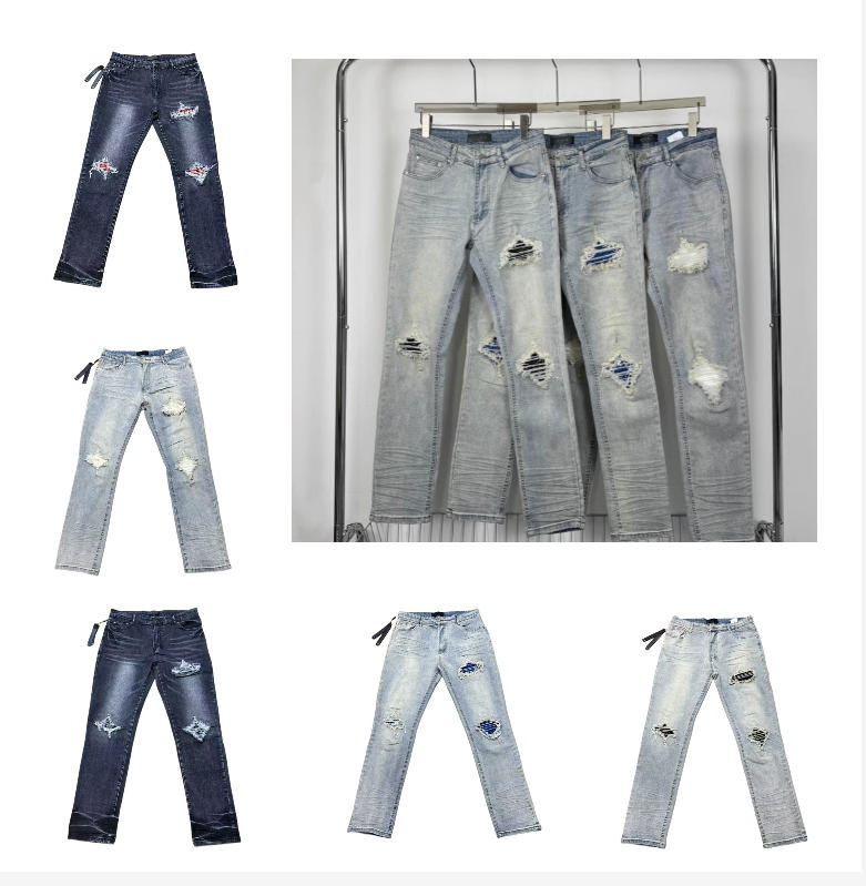 Men's High Street Slim Fit Jeans for men and women Straight Leg Trousers Casual Denim washed Ripped Pants For Men Z260313