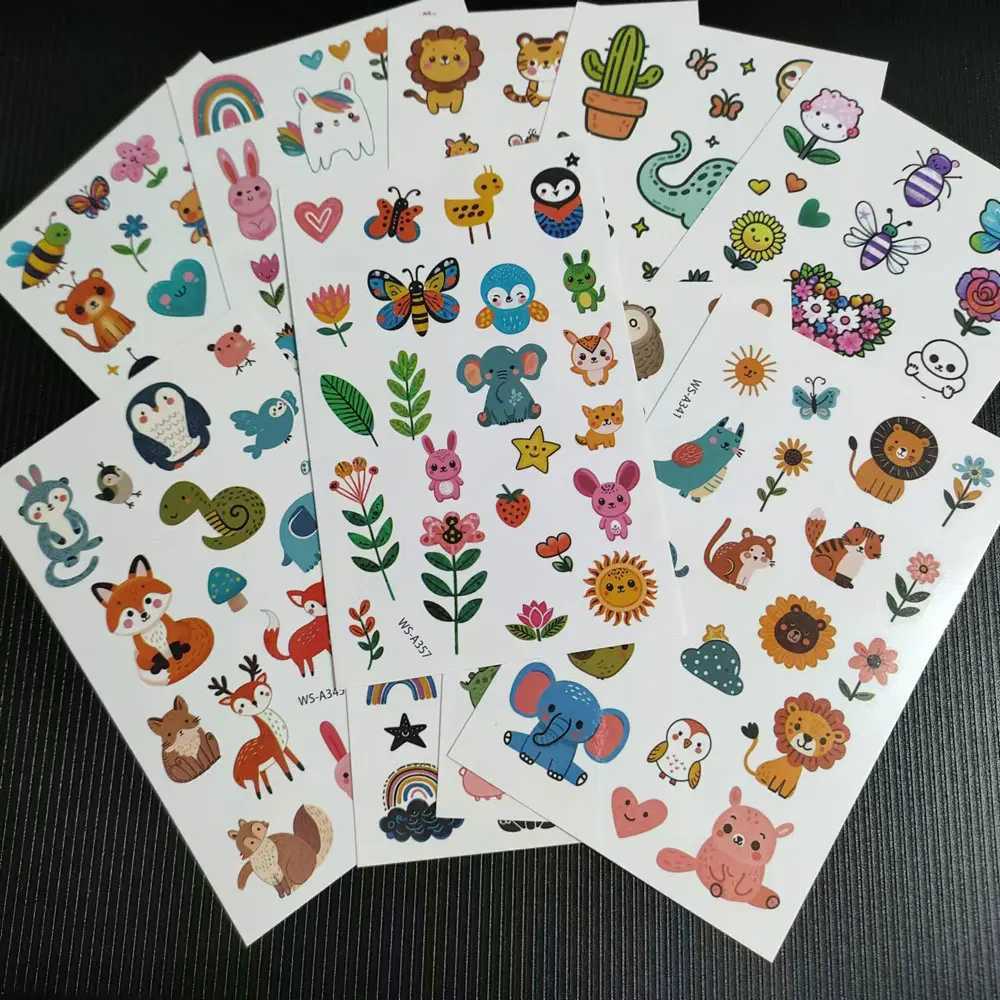 10 cartoon temporary tattoos for children lion flowers dinosaur animals fake tattoos stickers cute tattoos childrens body decorations W250410