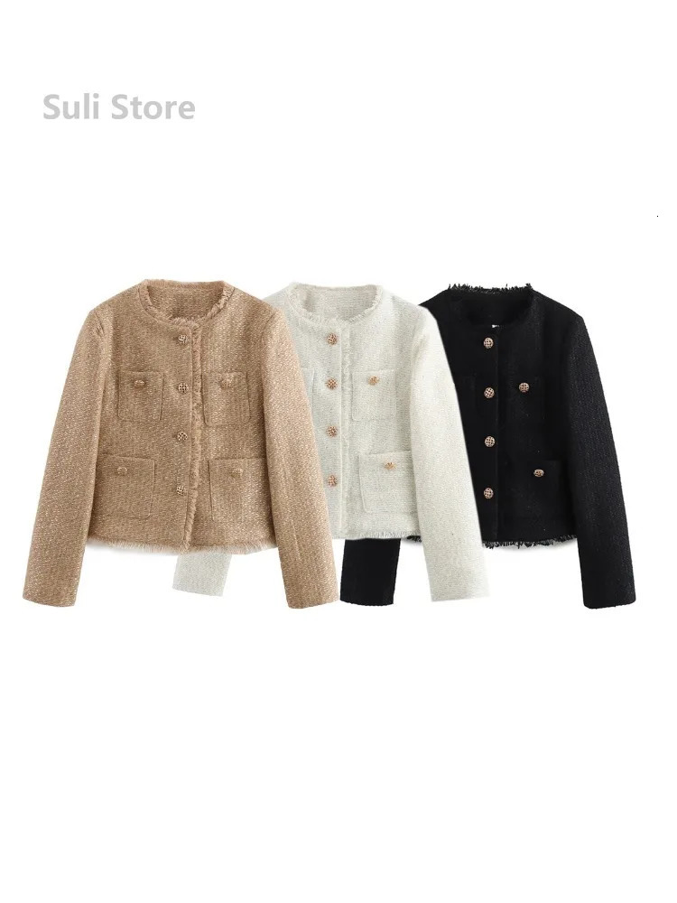 Chic Female Tweed Basic Jacket Coat Women Clothing Woolen Outerwear Long Sleeve Front Button Tops 251110
