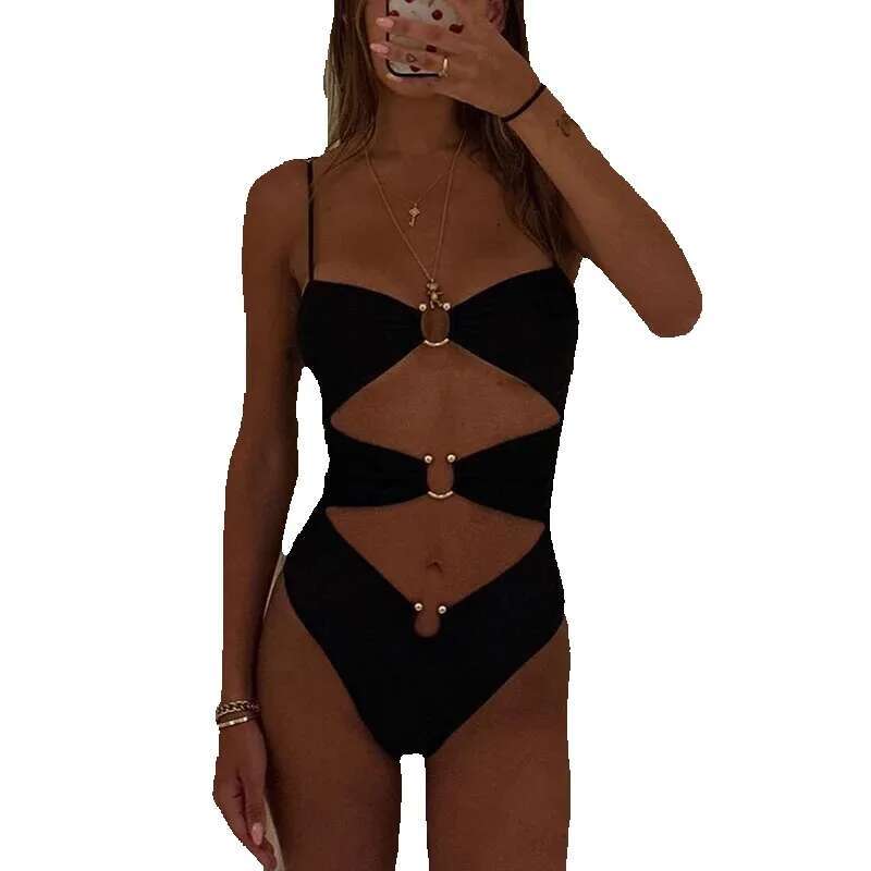 Black swimsuit, retro retro, women's, beachwear, monokini, new collection 2024