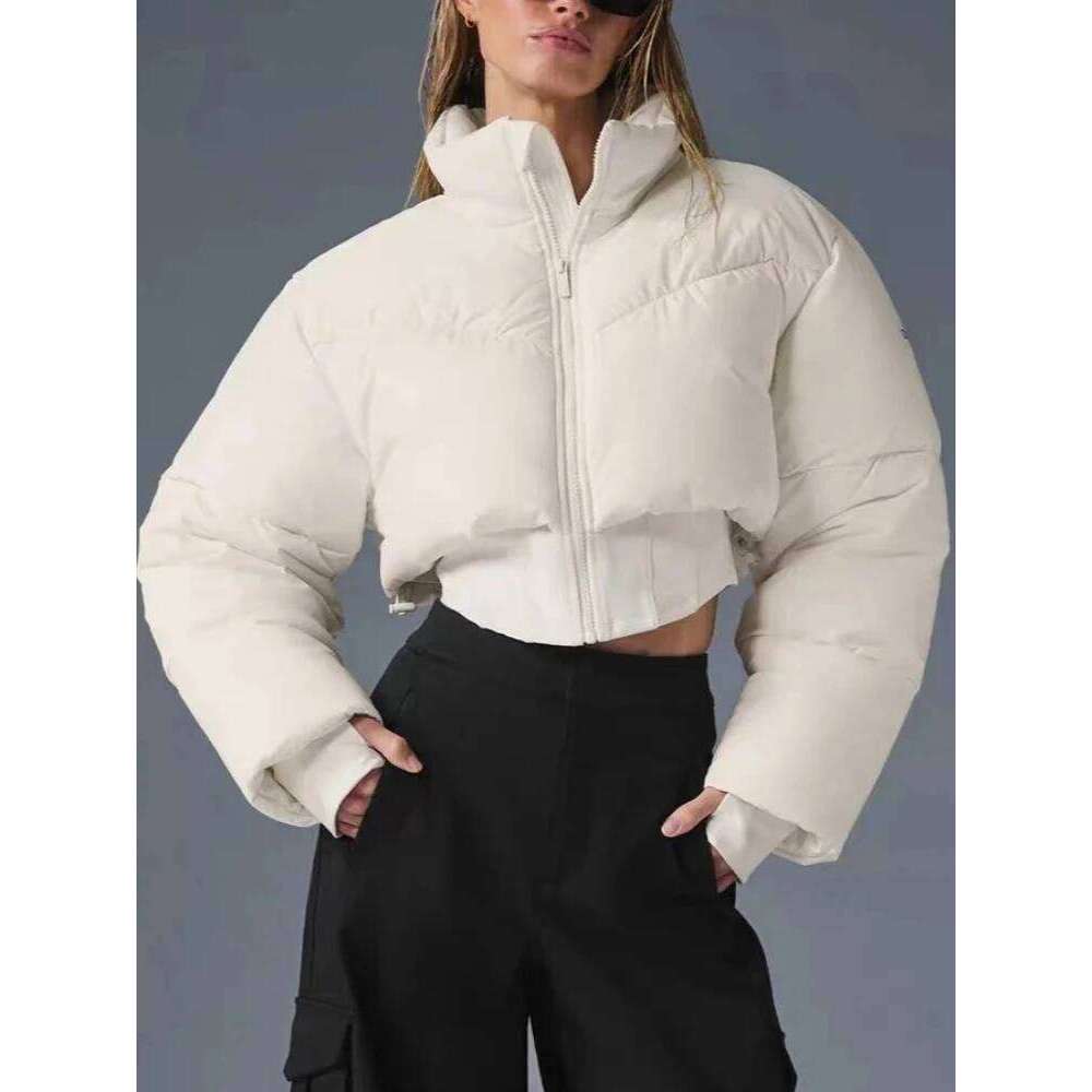 Cotton-Padded Warm Solid White Waist Parkas Short Down Jacket Women Winter Thickened Zipper Stand-Up Collar Slim Women's