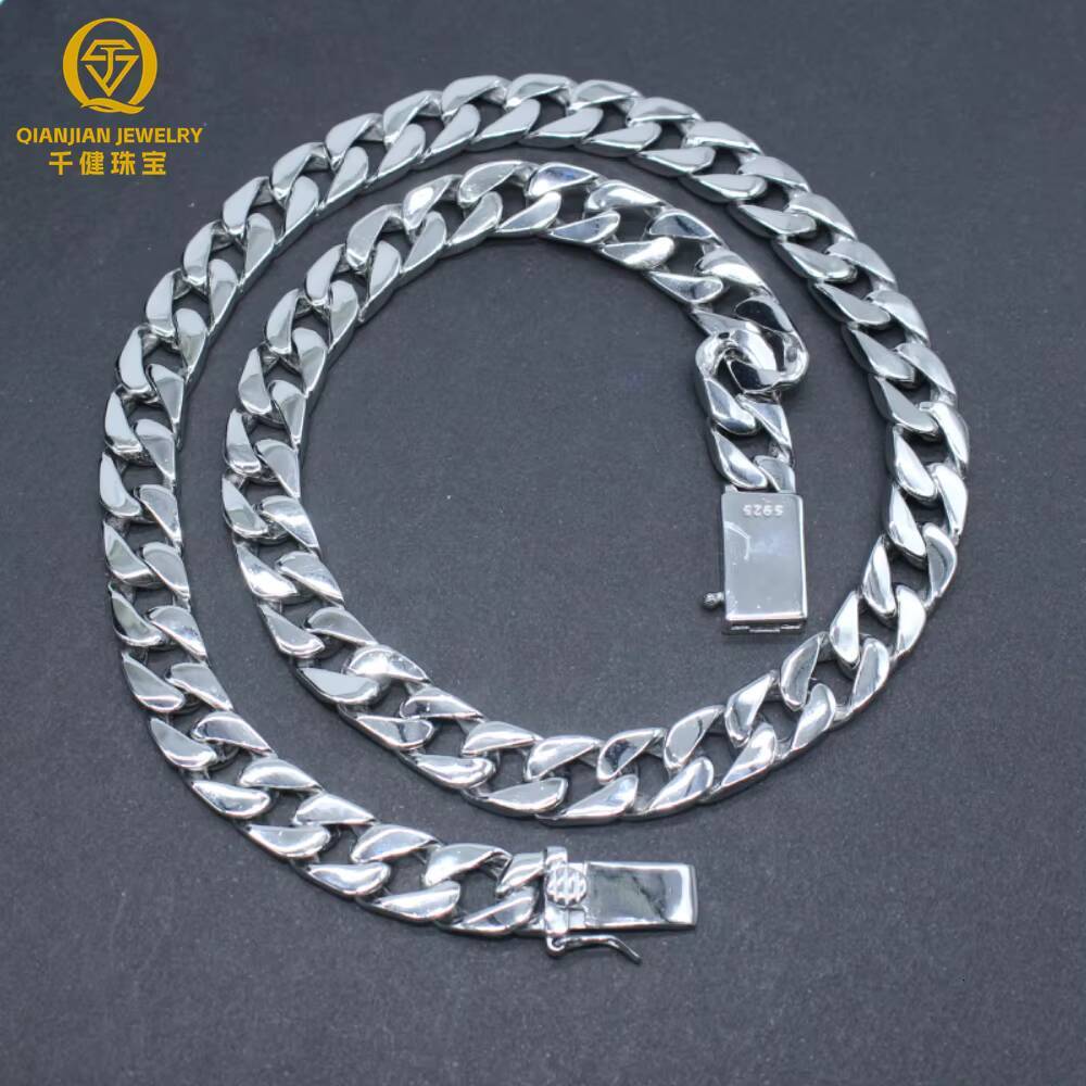 14mm 2-Rows Iced Cuban Link Chain VVS Moissanite Diamond Miami Cuban Bracelet Necklace for Men 925 Silver Jewelry