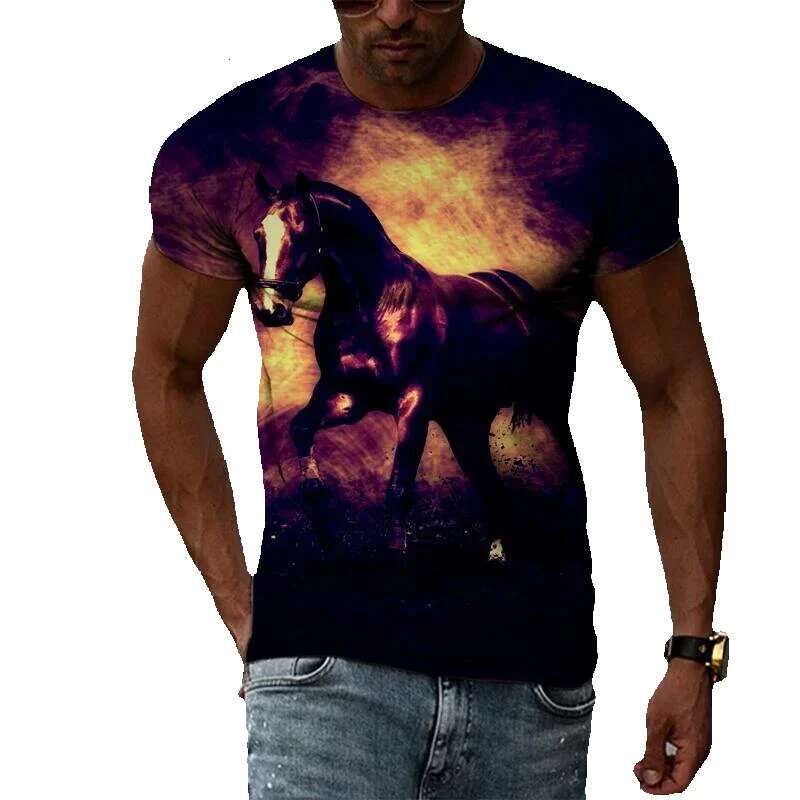 Retro Cool Horse Pattern Summer Fashion, Y2K 3D Printed T-shirt, Casual Personality, Hip Hop Street Clothing, Men's T-shirt