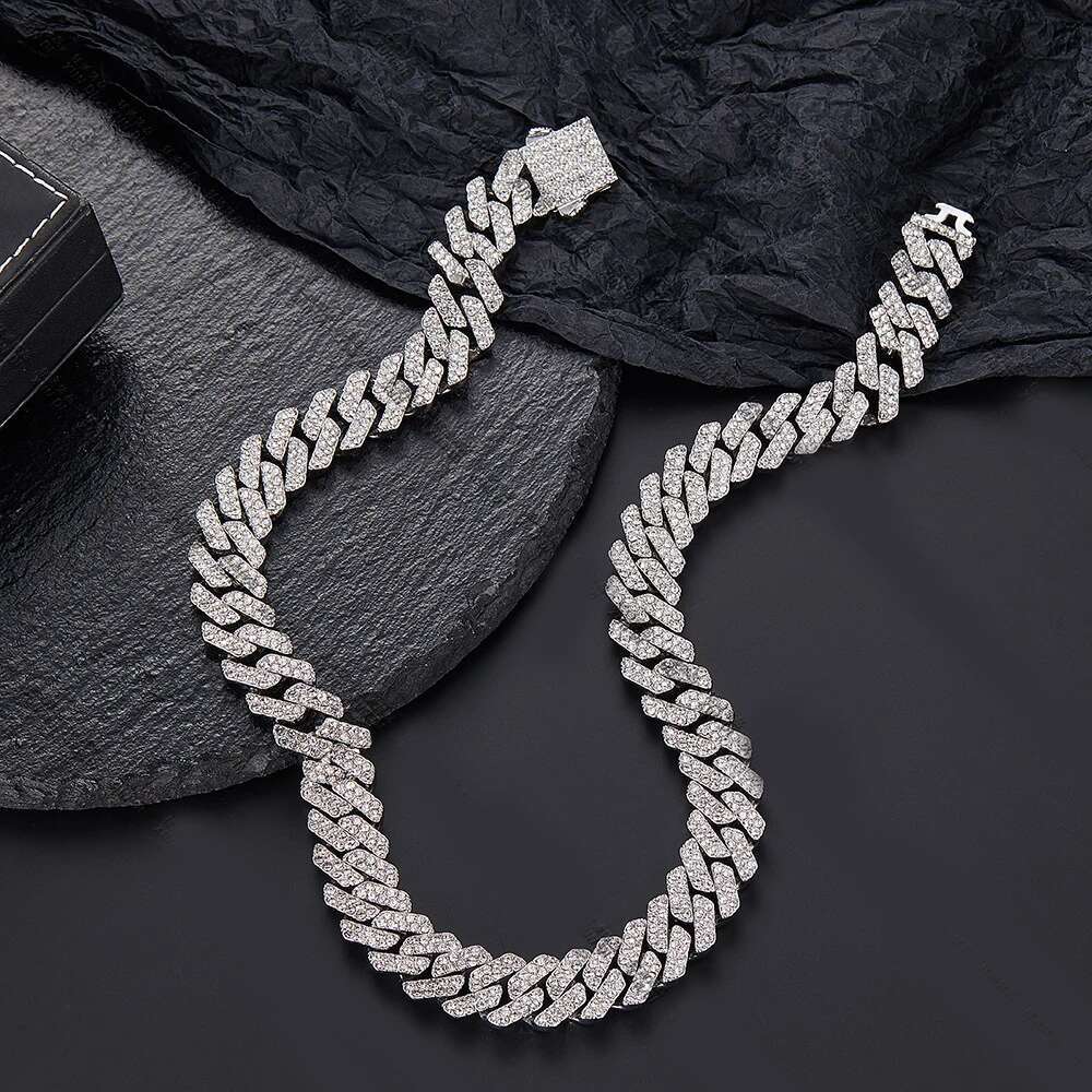 12MM Hip Hop Rhomboid Solid iced out Cuban Chain Silvery Plate Necklace for Men and Women Christmas Jewelry Gift