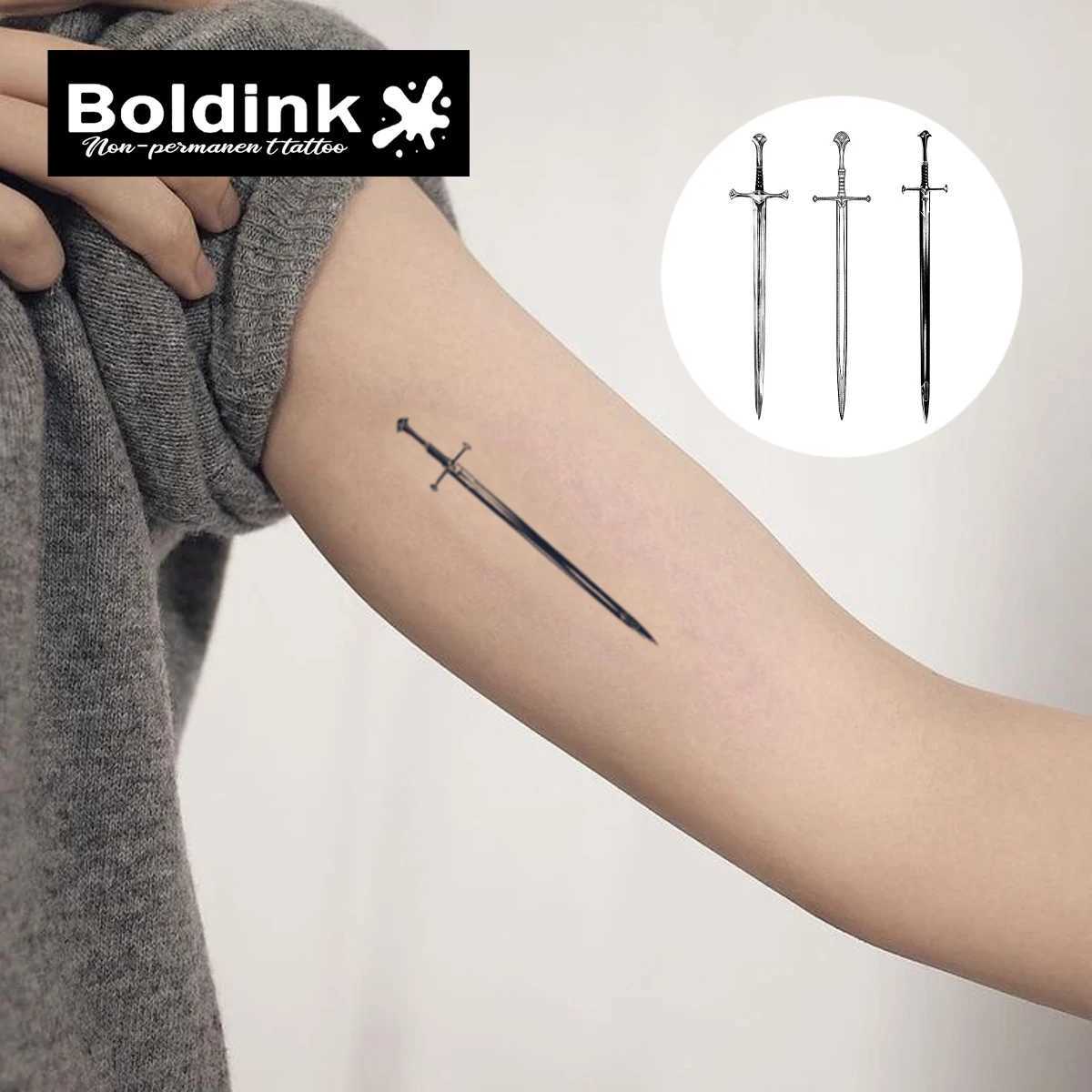 Boldink Sword Temporary Tattoo Lasting for 15 Days with New Technology Waterproof Semi Permanent Stickers W250410