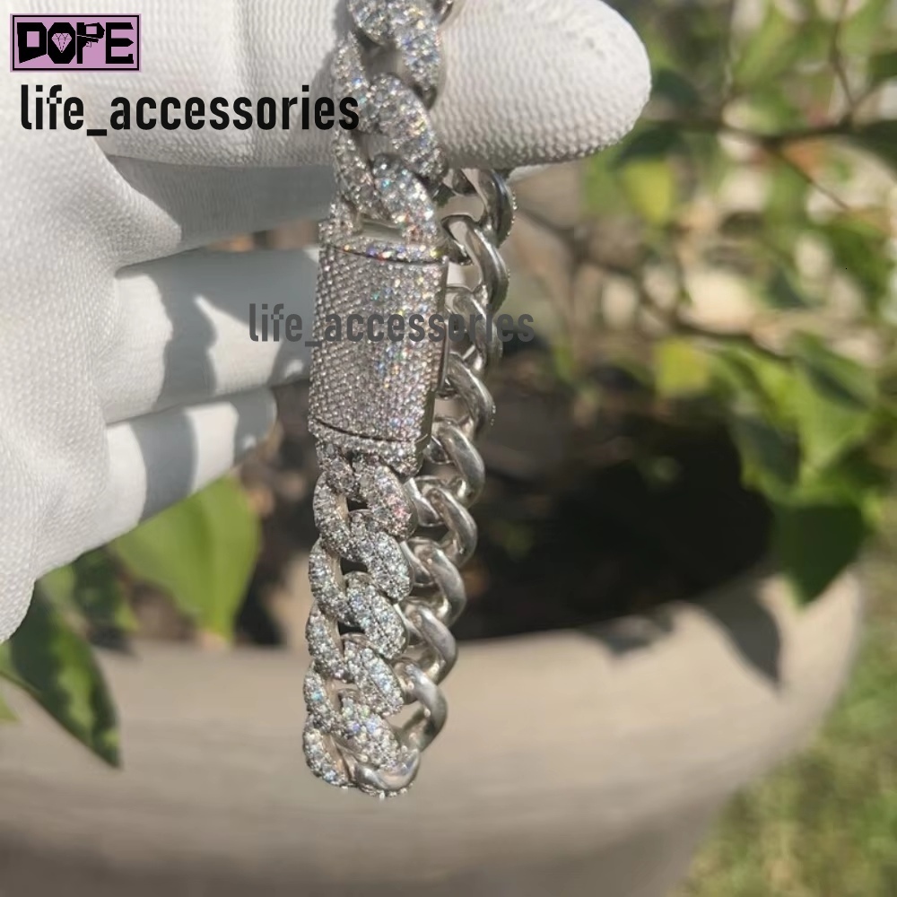 12mm Vvs Iced Out Moissanite Cuban Link 925 Sterling Silver Hiphop Rapper Moissanite Cuban Chain