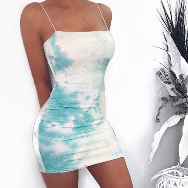 Summer women's sexy tie dyed suspender elastic dress for women