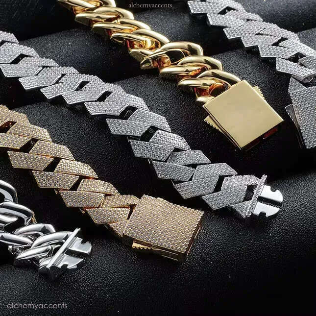 7inches to 18inches Rhombus Design 20mm Moissanite Chain Hip Hop S Sier Mossanite Cuban k Necklace