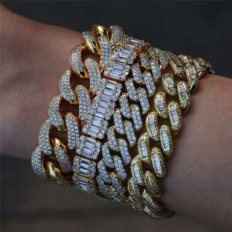925 Sterling Silver Plated 18k Gold Iced Out Hip Hop Cuban Link Bracelet Rapper Jewelry 10MM Moissanite Cuban Chain for Men