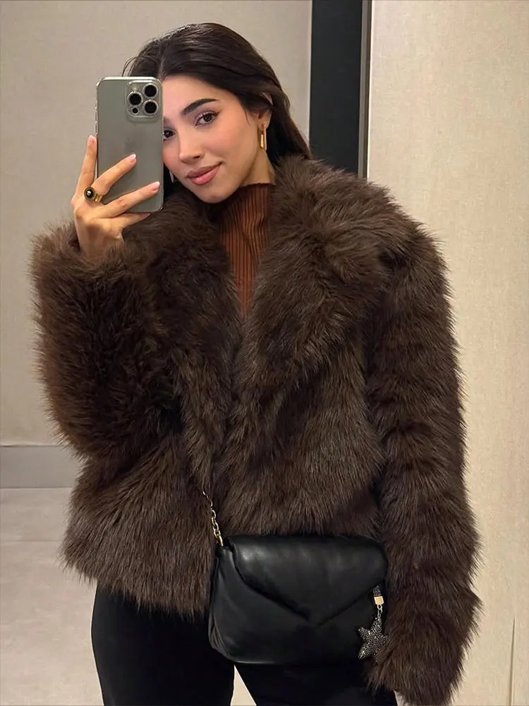 HH Autumn Winter Faux Fur Coat For Women Elegant Solid Button Long Sleeve Jacket Female Fashion Streetwear Warm Outerwear 251110