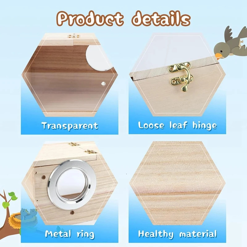 1-piece Parakeet Nest Box Transparent Bird House Cage Wooden Box Parrot 250403