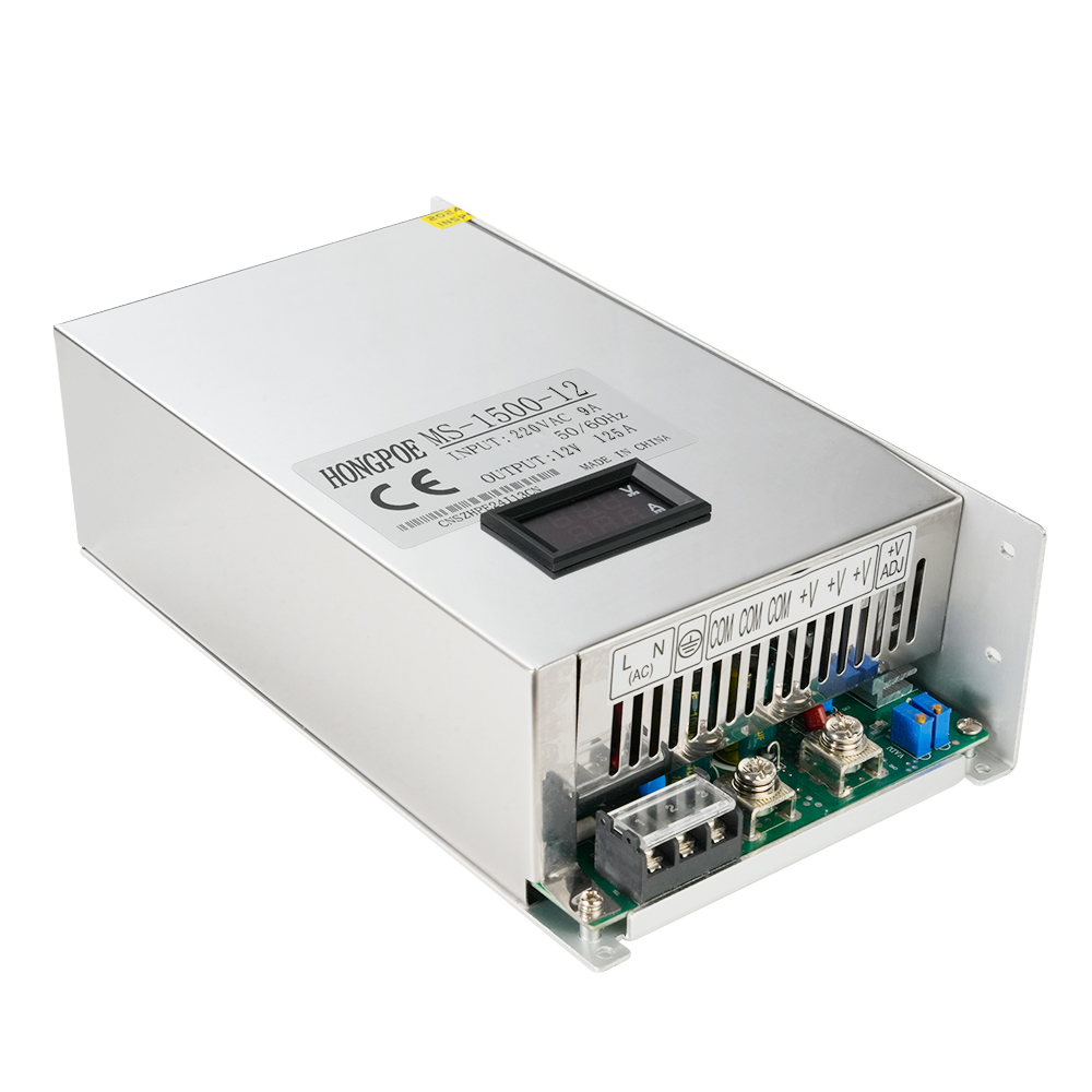 1500W 12V 125A digital display adjustable industrial power supply light with monitoring adapter transformer 0-12V AC to DC SMPS 220V input