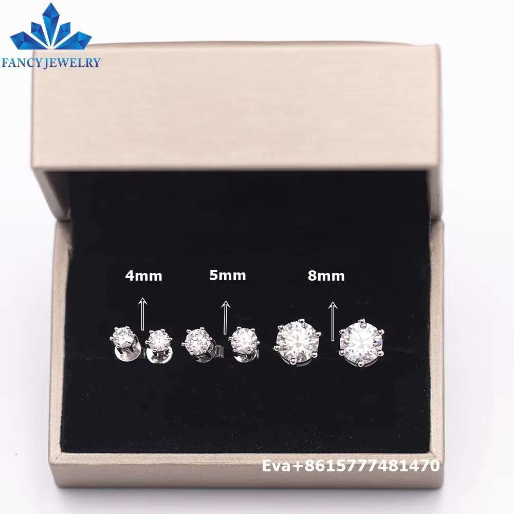 Fancy Factory Wholesale Moissanite Round Earrings 925 Sterling Silver GRA Certidied 0.3ct - 2ct Moissanite Studs