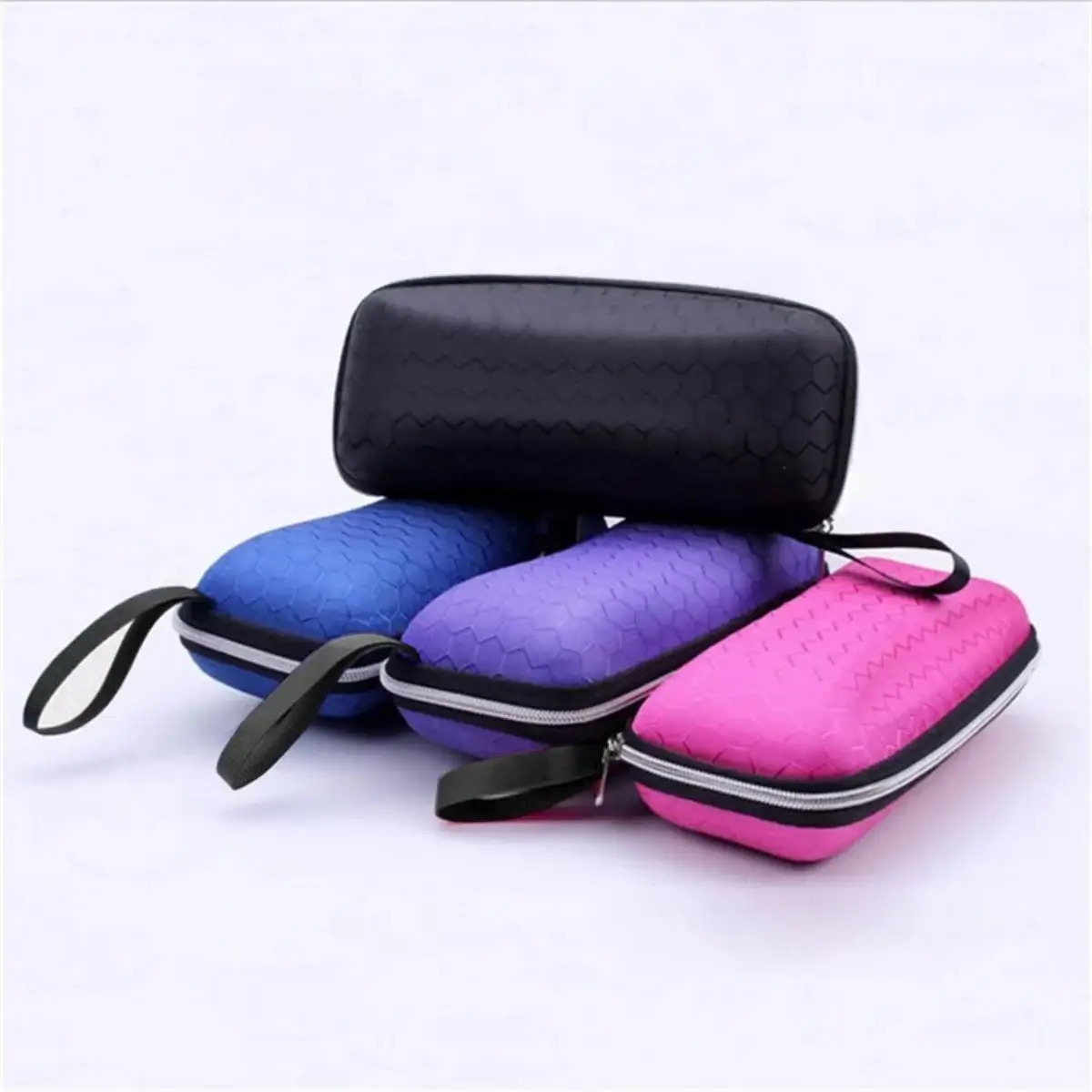 1 piece honeycomb pattern glasses case minimum hard protector zipper storage box bluerosegraypurpleblack 250410