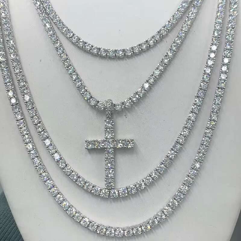 Customized 925 Silver Red Blue Green Black Diamond Tennis Chain Bracelet Colorful Moissanite Tennis Necklace