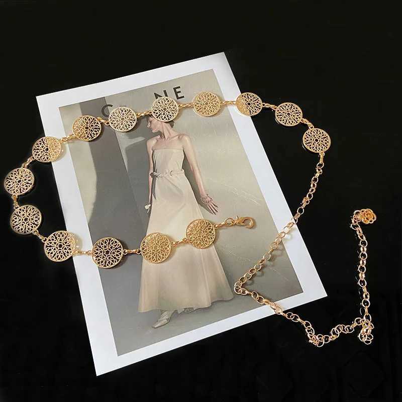 Retro hollow galvanized woven belt round metal adjustable thin waistband decorative waistband X250410