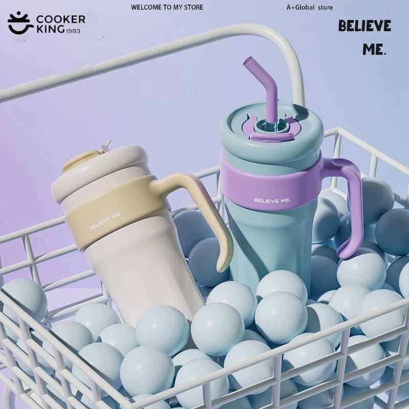 Fashionable cup 125L Insated Bottle with HandleStraw Stainless Steel Thermos Bottle Leak-proof Travel g Portable Coffee Cup Y251110