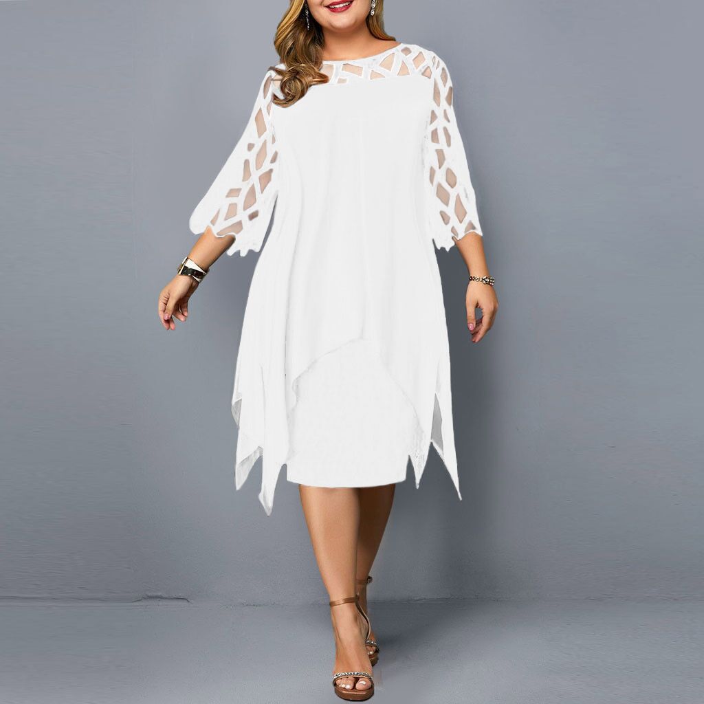 M47Stylish Irregular Hem Chiffon Evening Dress Featuring Delicate European Lace Trim and Casual Sleeveless Design