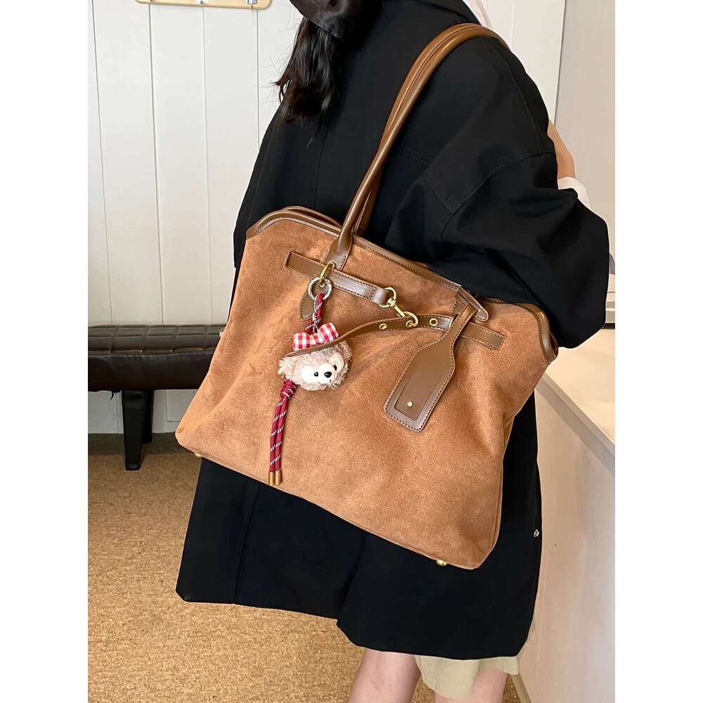 Leisure retro suede female 2024 new autumn/winter large-capacity shoulder portable tote bag
