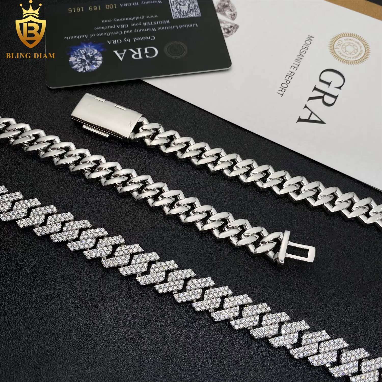 13mm Miami Gra Certificate Hip Hop Jewelry Bracelet Necklace 925 Sterling Silver Moissanite Cuban Links Chain