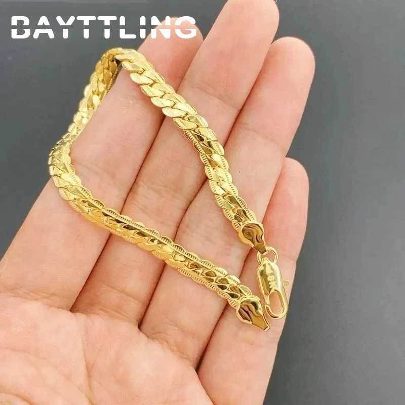 New 925 Sterling Silver 18K Gold 8 Inches 6MM Side Chain Bracelet For Women Fashion Charm Men Jewelry Gift AccessoriesT251110