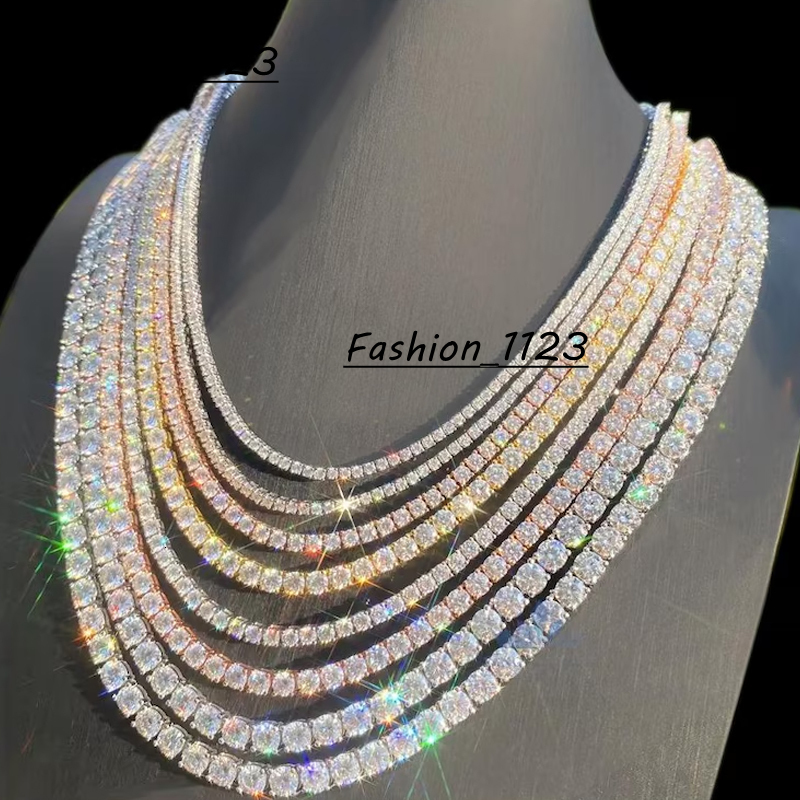 RINNTIN SMN 925 Silver Gra VVS Moissanite Diamond Tennis Chain 2MM 3MM 4MM 5MM Necklace Bracelet Men Women Hiphop Jewelry