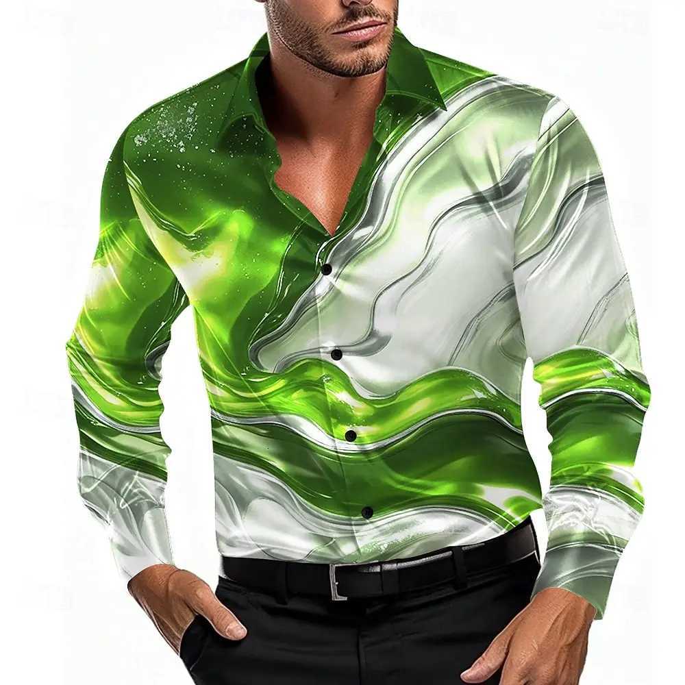 Mens Gradient Waves Marble Shirt Dress Shirt Long Sleeve Fashion Casual Summer Spring Fall Turndown 3D Print Button Up Shirts K251110