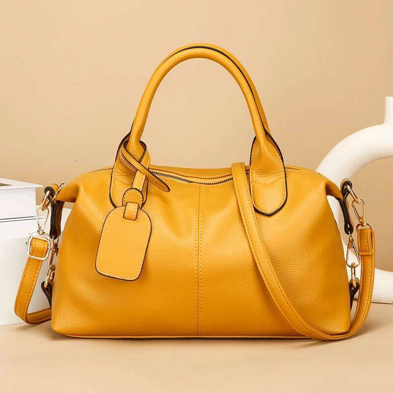 Genuine Brand Soft Leather Shoulder For Women Casual Tote Bag Female Solid Color Purse Simple Design Handbag Commuting Sac