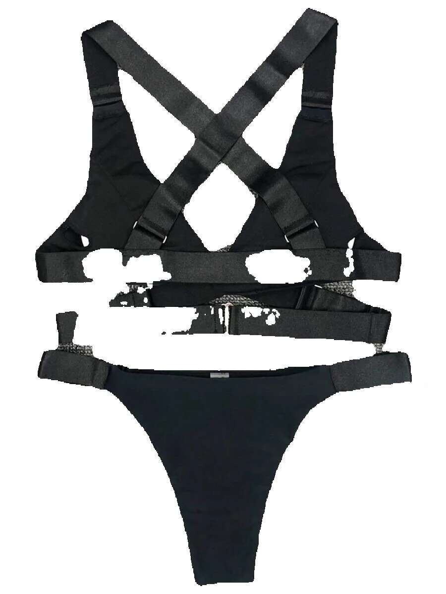 Sexy adjustable buckle bandage Vevlet 2025 women's two-piece bikini swimsuit set