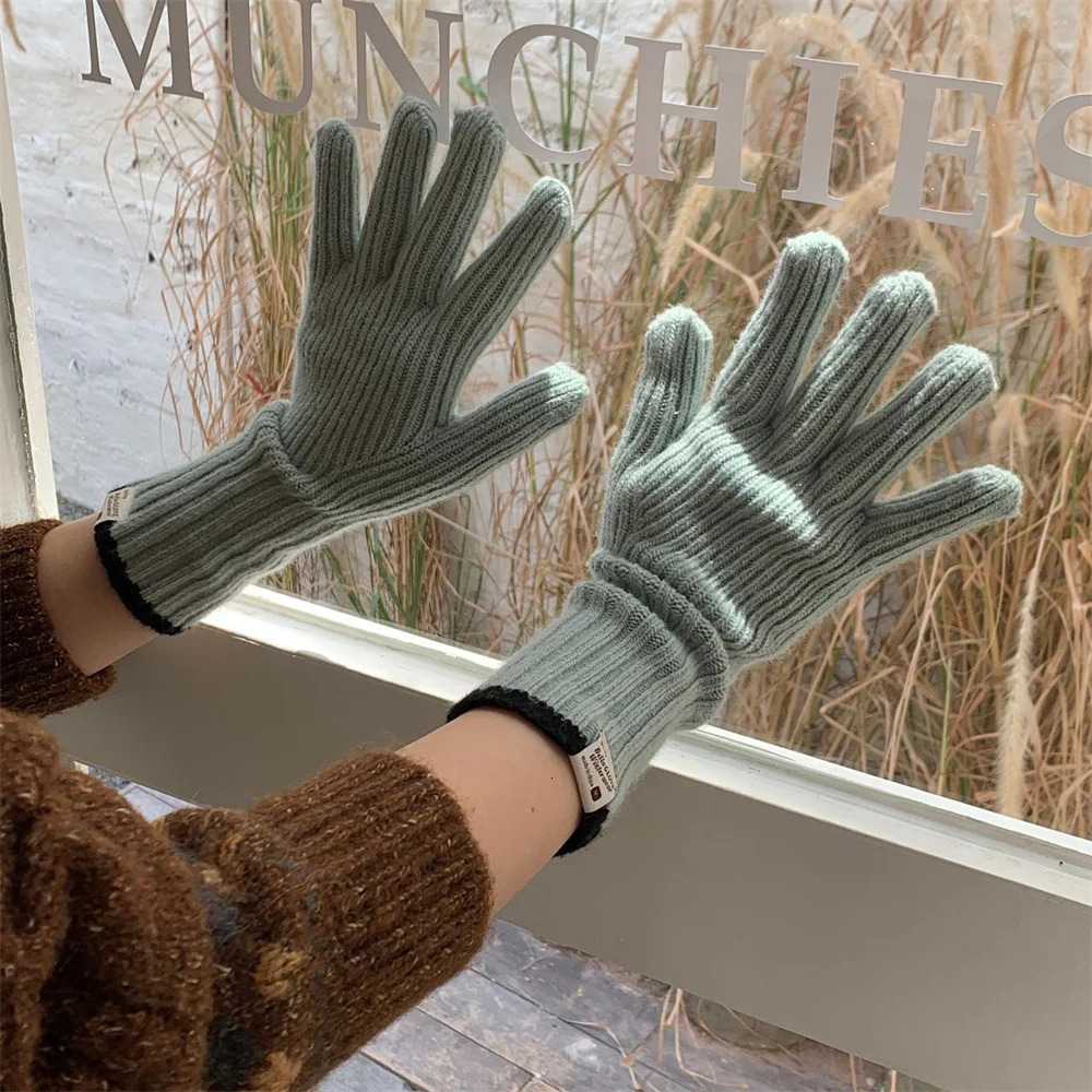 Womens Knitted Gloves Warm Windproof Student Cycling Accessory Soft Anti-Slip Biking Gloves Daily School Winter Commute 251106
