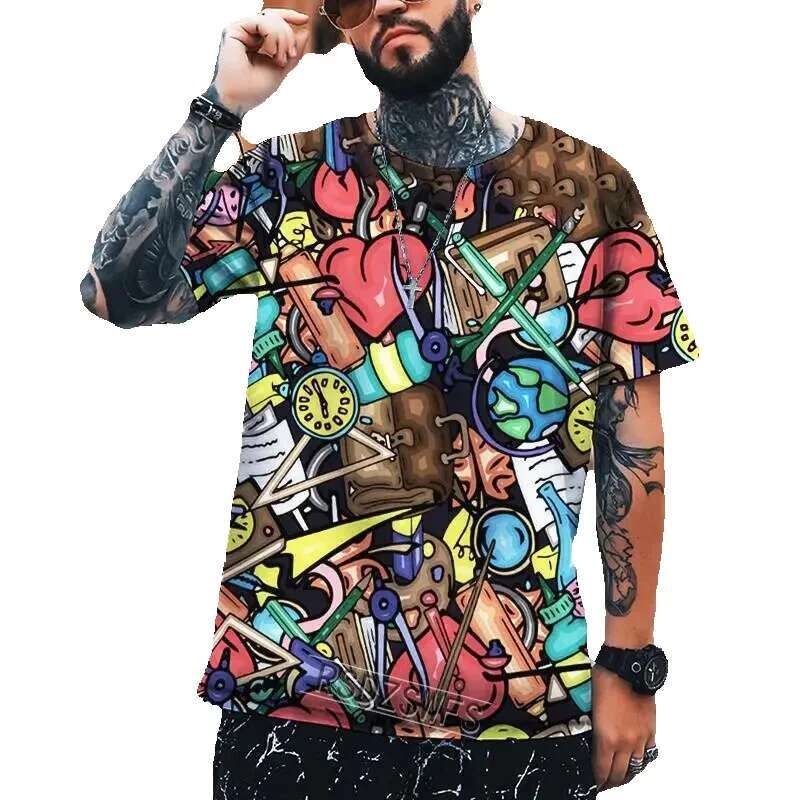 Fashion graffiti pattern men's fashion street hip-hop 3D printed short sleeved cool oversized sweater T-shirt