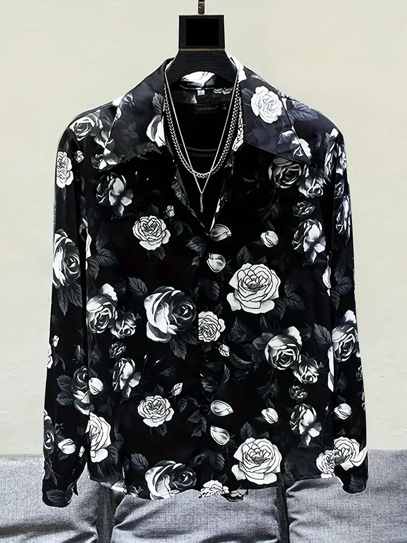 Long Sleeve Shirt Mens Black Series 3D Printed Fashion Casual Business Shirt Mens And Womens Oversized Breathable Lapel Shirt 250408