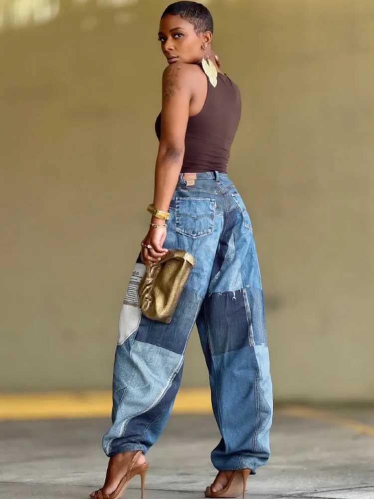 Women High Waist Wide Leg Jeans Shiny Straight Pants Long Palazzo Casual Trendy Trousers 2025 Spring Autumn Winter New Trousers C251110