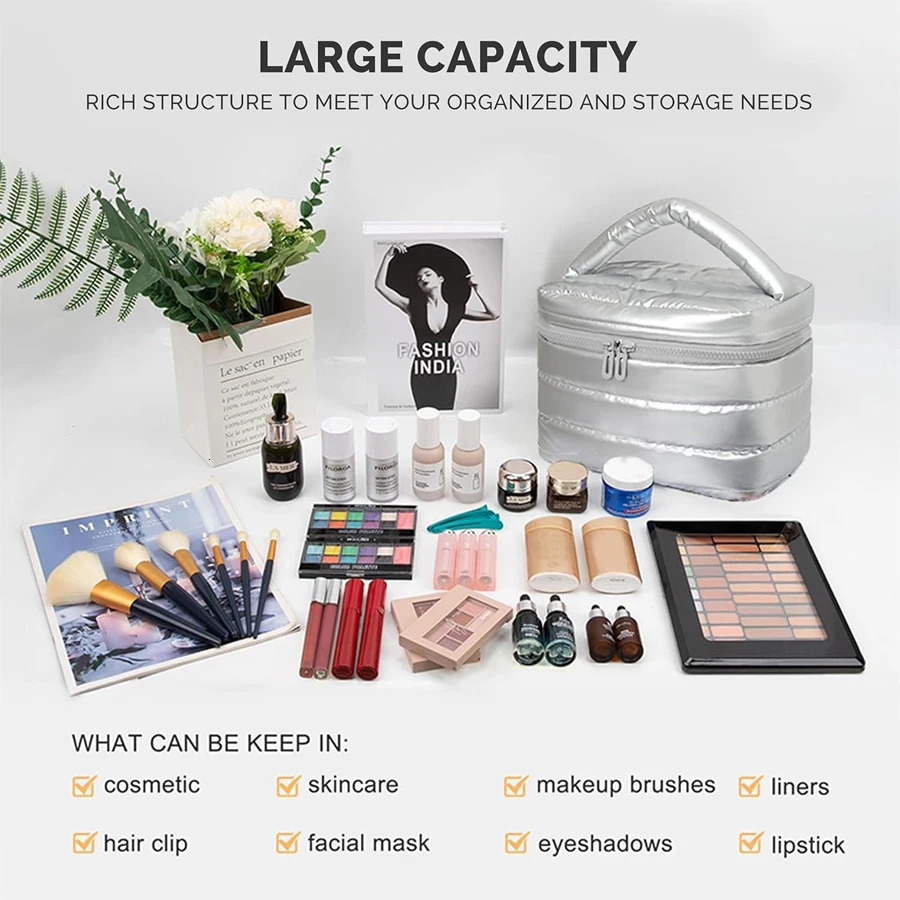 Puffy Makeup Water Proof Bag Fashionable Durable Fabric large capacity makeup bag Toiletry Storage Bag for Travel 251110