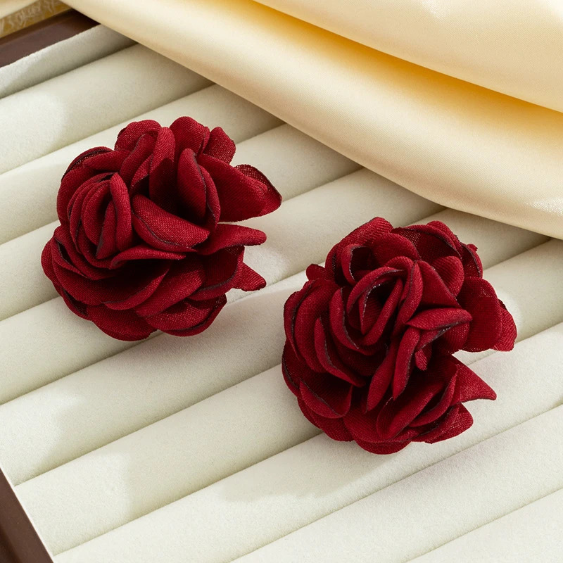 Stud Earrings For Women Elegant Temperament Large Size Rose Flocking Cloth Ear Accessories Fashion Jewelry Party Holiday AE252 250409