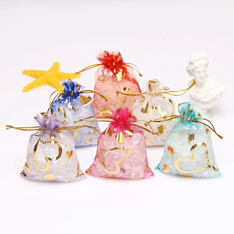 50pcs Hearts n Organza Bags Drawable Wedding Party Decoration Gift Pouches Jewelry Packaging 799121116cm 251110
