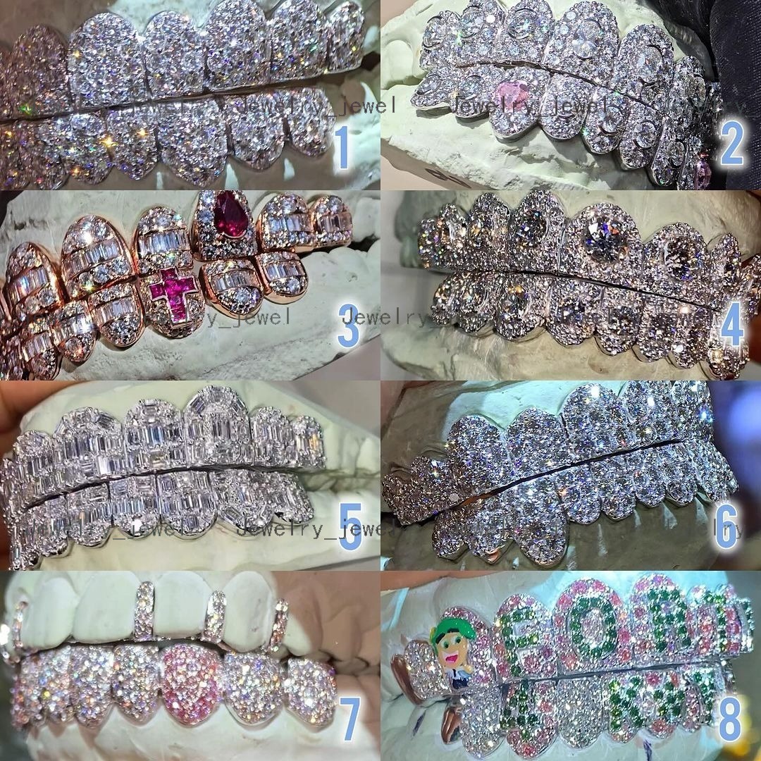 Custom Flower Setting Ice Out Grillz Hip Hop Jewelry Big Stone Grillz VVS Moissanite Diamond Grillz 925 Silver for Man